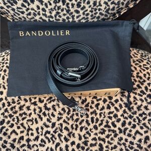 Bandolier Black Pebbled Leather Adjustable Strap with Silver Hardware